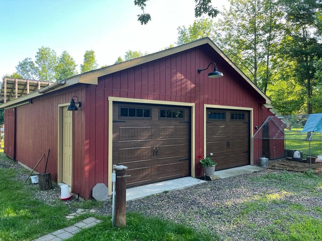 Red garage exterior painting